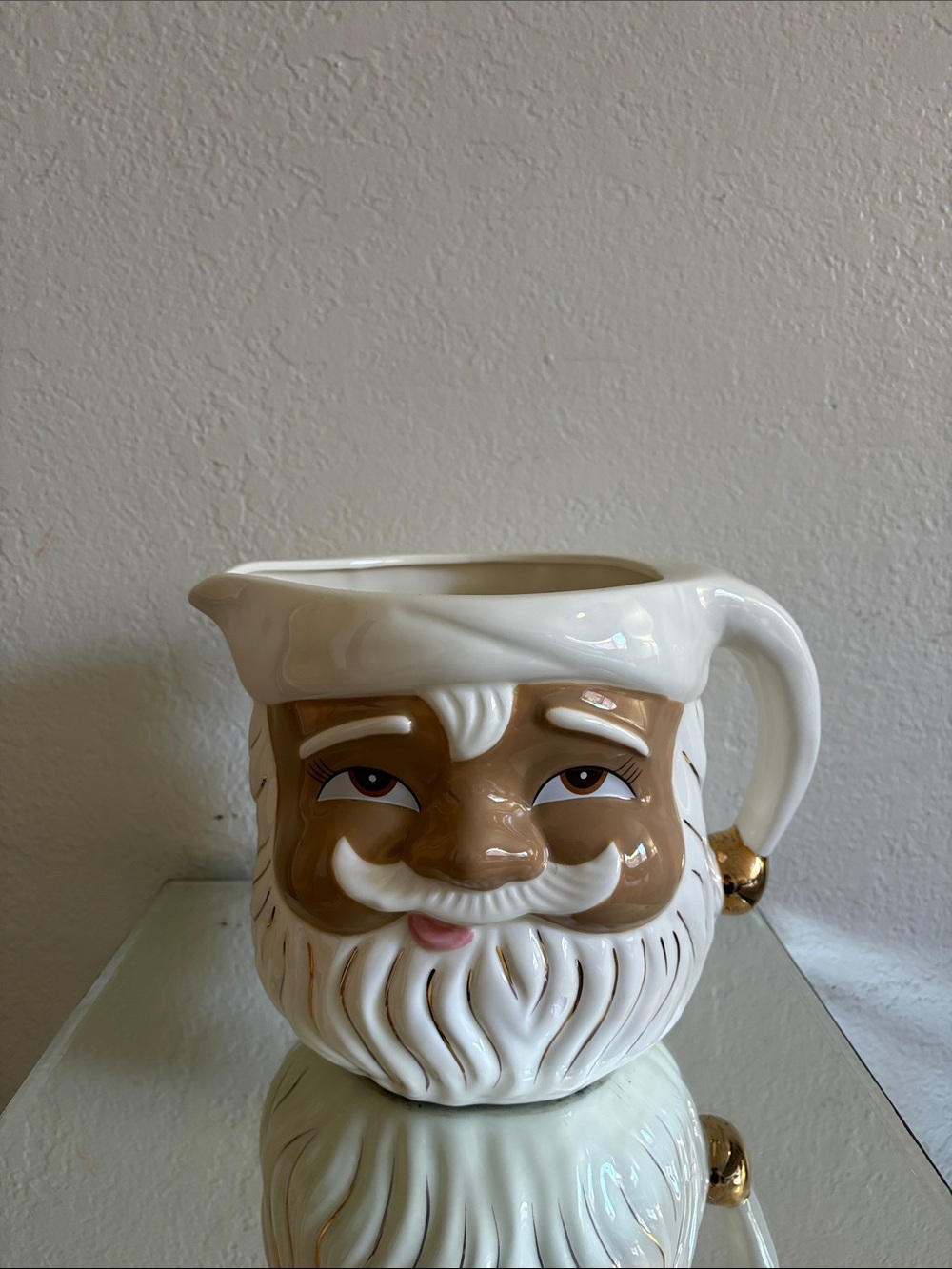 White Ceramic Santa Beard Pitcher with Gold Accent